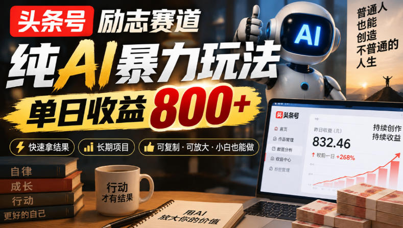 头条号励志赛道，纯AI暴力玩法，单日收益800+，快速拿结果，长期项目-HEIXMI（中国站）
