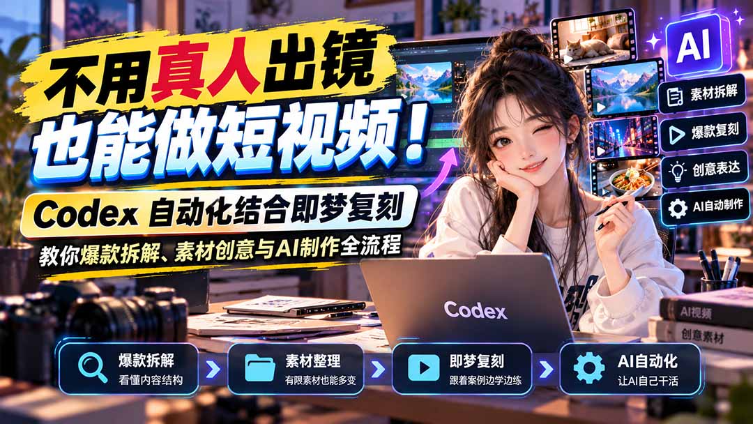 不用真人出镜也能做短视频！Codex自动化结合即梦复刻，教你爆款拆解、素材创意与AI制作全流程-HEIXMI（中国站）