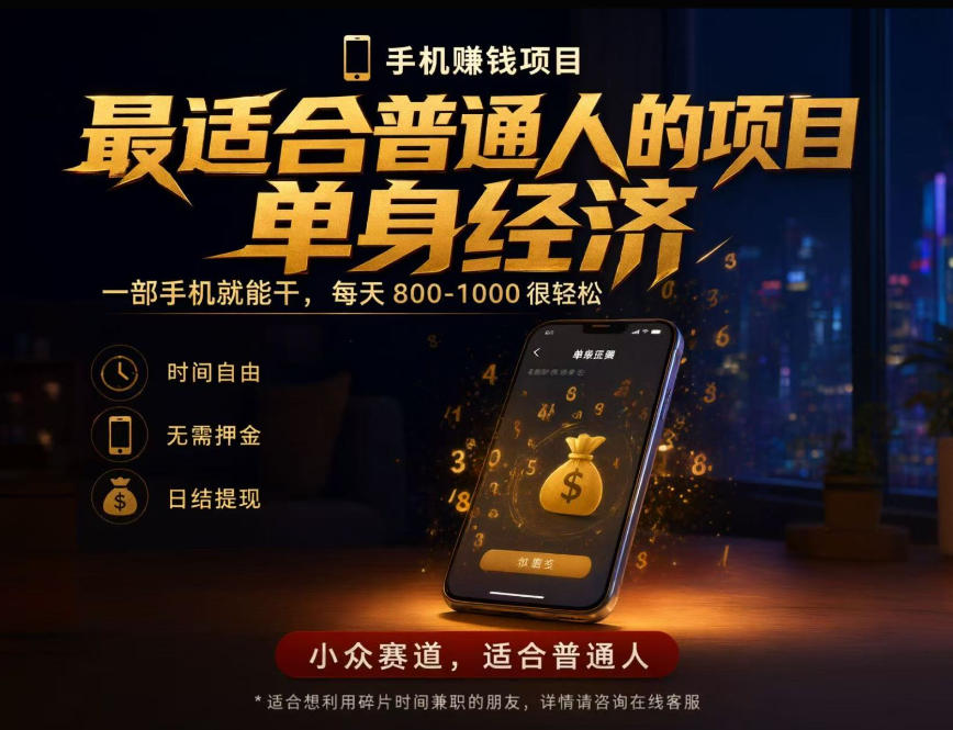 单身经济小众赛道，每天800-1000，一部手机就能干，最适合普通人的项目【揭秘】-HEIXMI（中国站）