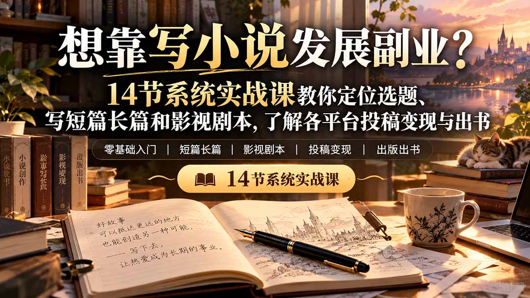 【无水印】想靠写小说发展副业？14节系统实战课教你定位选题、写短篇长篇和影视剧本，了解各平台投稿变现与出书-HEIXMI（中国站）