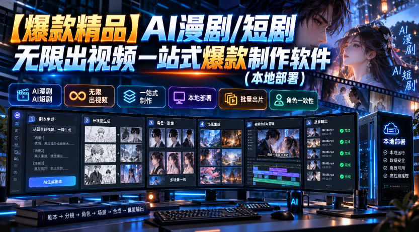 【爆款精品】AI漫剧/短剧无限出视频一站式爆款制作软件(本地部署)-HEIXMI（中国站）