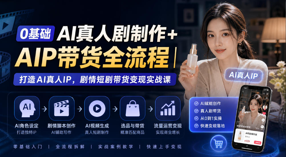 0基础AI真人剧制作+AIP带货全流程｜打造AI真人IP，剧情短剧带货变现实战课-HEIXMI（中国站）