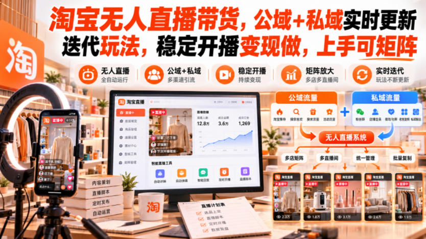 淘宝无人直播带货，公域+私域实时更新迭代玩法，稳定开播变现做，上手可矩阵【揭秘】-HEIXMI（中国站）