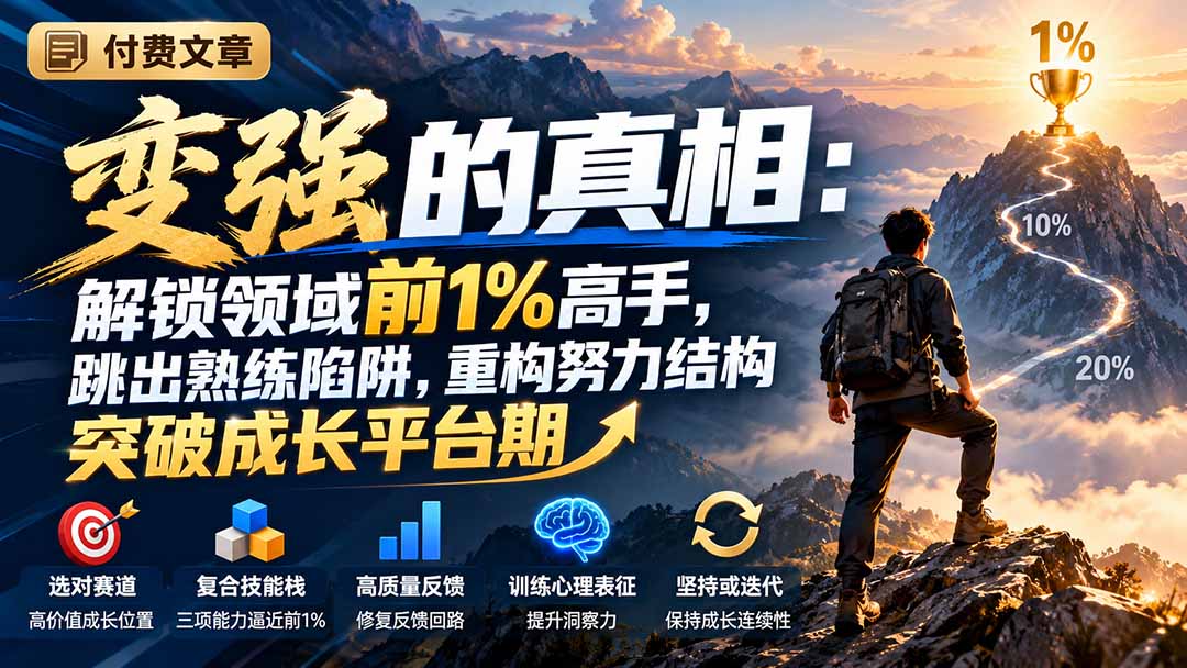 付费文章：变强的真相：解锁领域前1%高手，跳出熟练陷阱，重构努力结构突破成长平台期-HEIXMI（中国站）