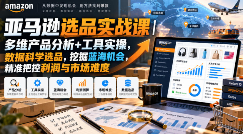 亚马逊选品实战课｜多维产品分析+工具实操，数据科学选品，挖掘蓝海机会，精准把控利润与市场难度-HEIXMI（中国站）