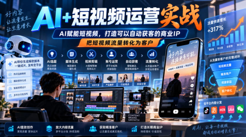 AI+短视频运营实战，AI赋能短视频，打造可以自动获客的商业IP，把短视频流量转化为客户-HEIXMI（中国站）