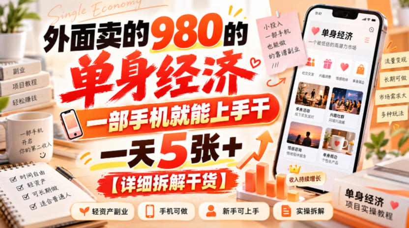 外面卖的980的单身经济，一部手机就能上手干，一天5张+【详细拆解干货】-HEIXMI（中国站）
