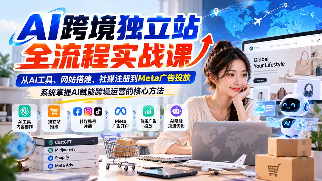 AI跨境独立站全流程实战课：从AI工具、网站搭建、社媒注册到Meta广告投放，系统掌握AI赋能跨境运营的核心方法-HEIXMI（中国站）