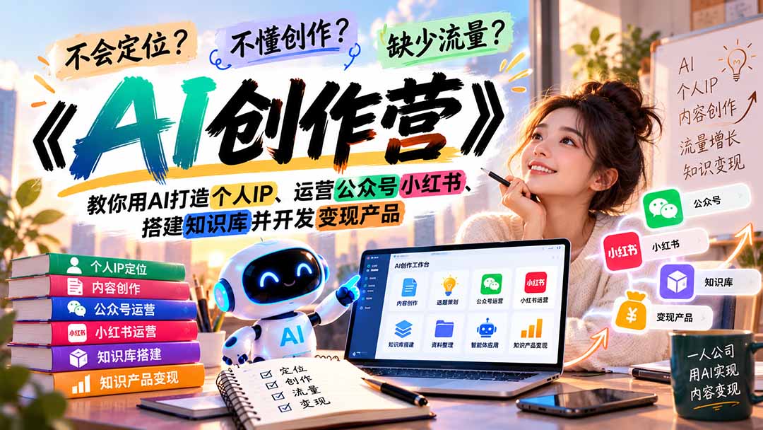 不会定位、不懂创作、缺少流量？《AI创作营》教你用AI打造个人IP、运营公众号小红书、搭建知识库并开发变现产品-HEIXMI（中国站）