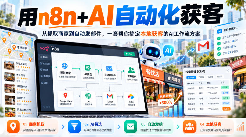 【无水印】用n8n+AI自动化获客，从抓取商家到自动发邮件，一套帮你搞定本地获客的AI工作流方案【原创双语字幕】-HEIXMI（中国站）