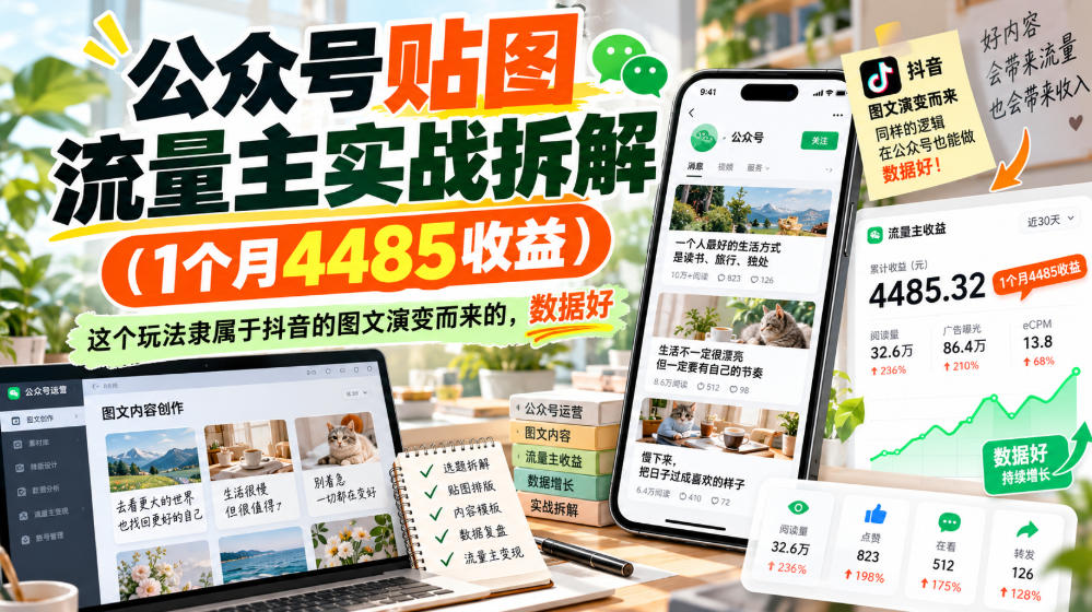 公众号贴图流量主实战拆解(1个月4485收益)，这个玩法隶属于抖音的图文演变而来的，数据好-HEIXMI（中国站）
