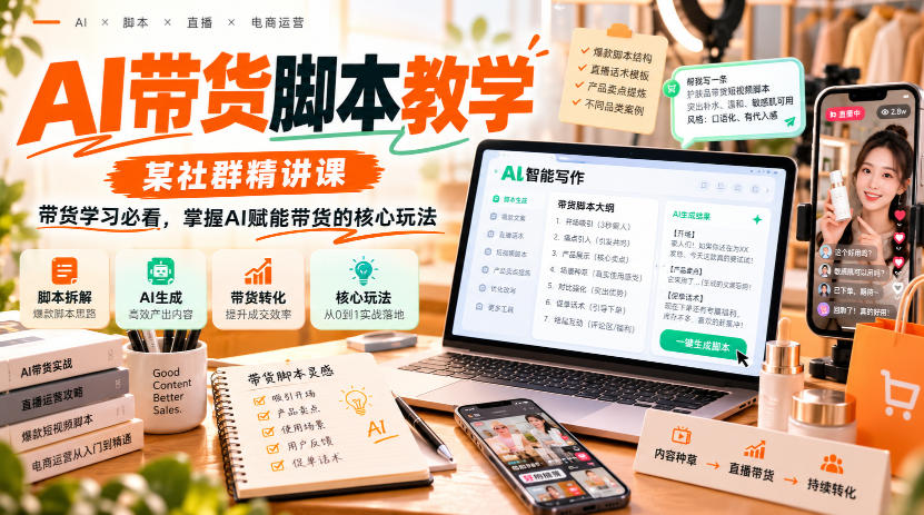 AI带货脚本教学，某社群精讲课，带货学习必看，掌握AI赋能带货的核心玩法-HEIXMI（中国站）