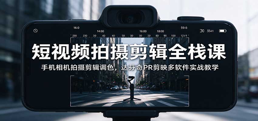 短视频拍摄剪辑全栈课：手机相机拍摄剪辑调色，达芬奇PR剪映多软件实战教学-HEIXMI（中国站）
