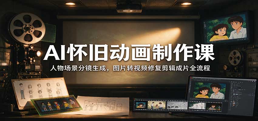 AI怀旧动画制作课：人物场景分镜生成，图片转视频修复剪辑成片全流程-HEIXMI（中国站）