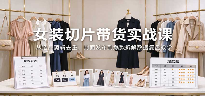 女装切片带货实战课：从选品剪辑去重，封面发布到爆款拆解数据复盘教学-HEIXMI（中国站）