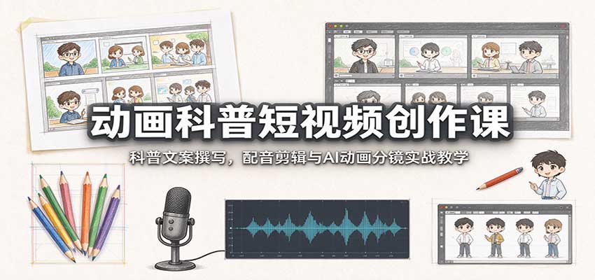 动画科普短视频创作课：科普文案撰写，配音剪辑与AI动画分镜实战教学-HEIXMI（中国站）