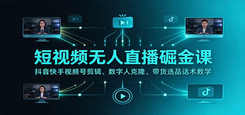 短视频无人直播掘金课：抖音快手视频号剪辑、数字人克隆、带货选品话术教学-HEIXMI（中国站）