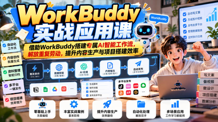 WorkBuddy实战应用课，借助WorkBuddy搭建专属AI智能工作流，解放重复劳动，提升内容生产与项目搭建效率-HEIXMI（中国站）