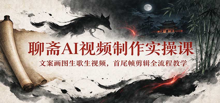 聊斋AI视频制作实操课：文案画图生歌生视频，首尾帧剪辑全流程教学-HEIXMI（中国站）
