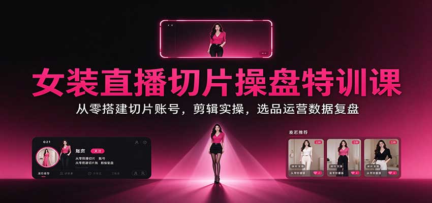 女装直播切片操盘特训课：从零搭建切片账号，剪辑实操，选品运营数据复盘-HEIXMI（中国站）