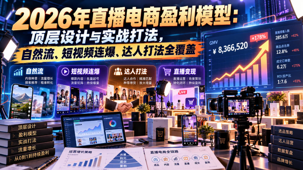 2026年直播电商盈利模型：顶层设计与实战打法，自然流、短视频连爆、达人打法全覆盖-HEIXMI（中国站）