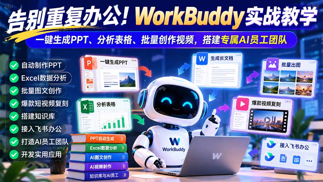 告别重复办公！WorkBuddy实战教学：一键生成PPT、分析表格、批量创作视频，搭建专属AI员工团队-HEIXMI（中国站）