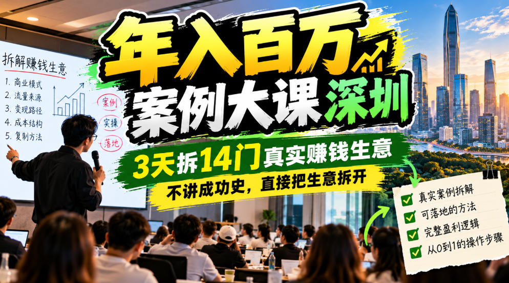 年入百W案例大课深圳，3天拆14门真实賺钱生意，不讲成功史，直接把生意拆开-HEIXMI（中国站）