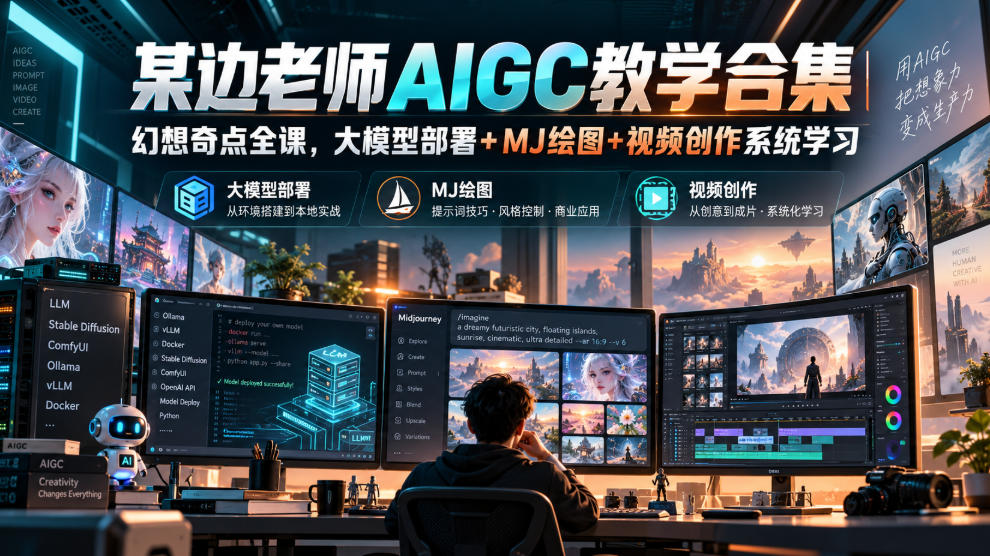 某边老师AIGC教学合集｜幻想奇点全课，大模型部署+MJ绘图+视频创作系统学习-HEIXMI（中国站）