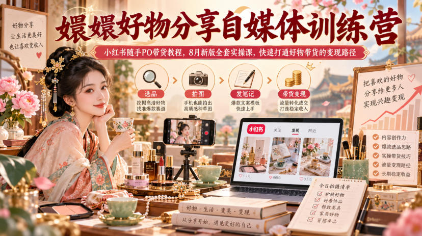 嬛嬛好物分享自媒体训练营｜小红书随手PO带货教程，8月新版全套实操课，快速打通好物带货的变现路径-HEIXMI（中国站）