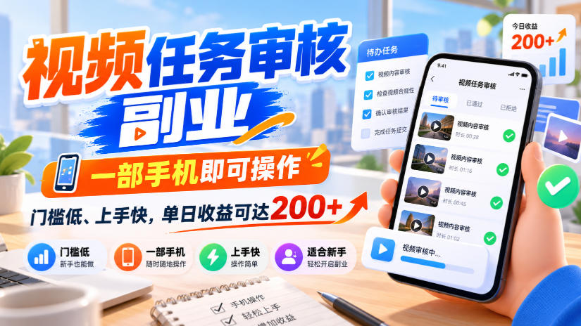 视频任务审核副业，一部手机即可操作，门槛低、上手快，单日收益可达200+【揭秘】-HEIXMI（中国站）