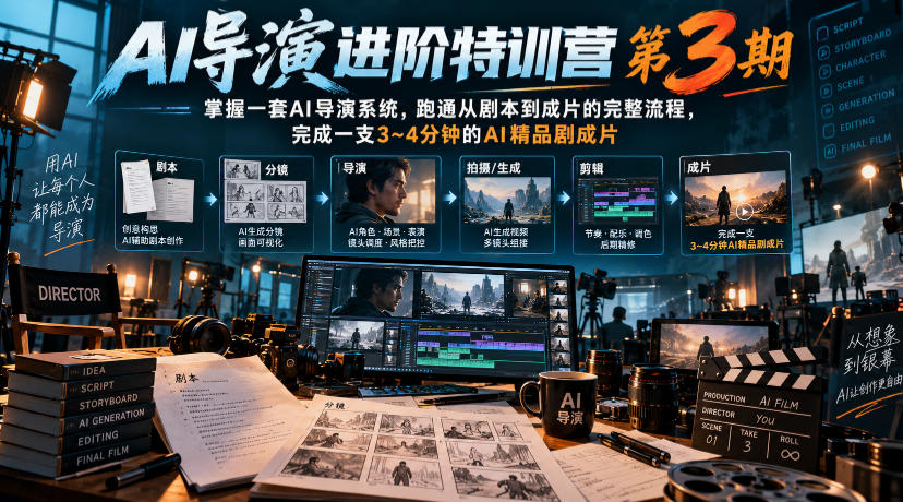 AI导演进阶特训营第3期，掌握一套AI导演系统，跑通从剧本到成片的完整流程，完成一支3~4分钟的AI精品剧成片(附1、2期)-HEIXMI（中国站）