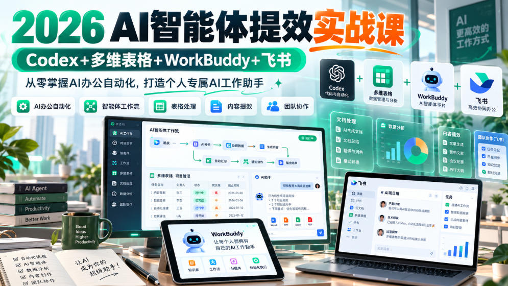 2026 AI智能体提效实战课：Codex+多维表格+WorkBuddy+飞书，从零掌握AI办公自动化，打造个人专属AI工作助手-HEIXMI（中国站）