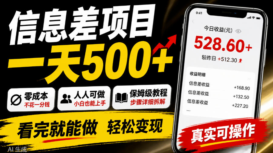 信息差项目一天500+，零成本，人人可做，保姆级教程，看完就能做【揭秘】-HEIXMI（中国站）