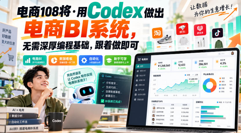 电商108将·用Codex做出电商BI系统，无需深厚编程基础，跟着做即可(更新1026)-HEIXMI（中国站）