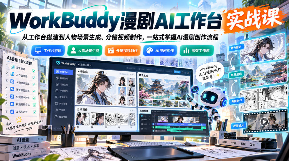 WorkBuddy漫剧AI工作台实战课：从工作台搭建到人物场景生成、分镜视频制作，一站式掌握AI漫剧创作流程-HEIXMI（中国站）