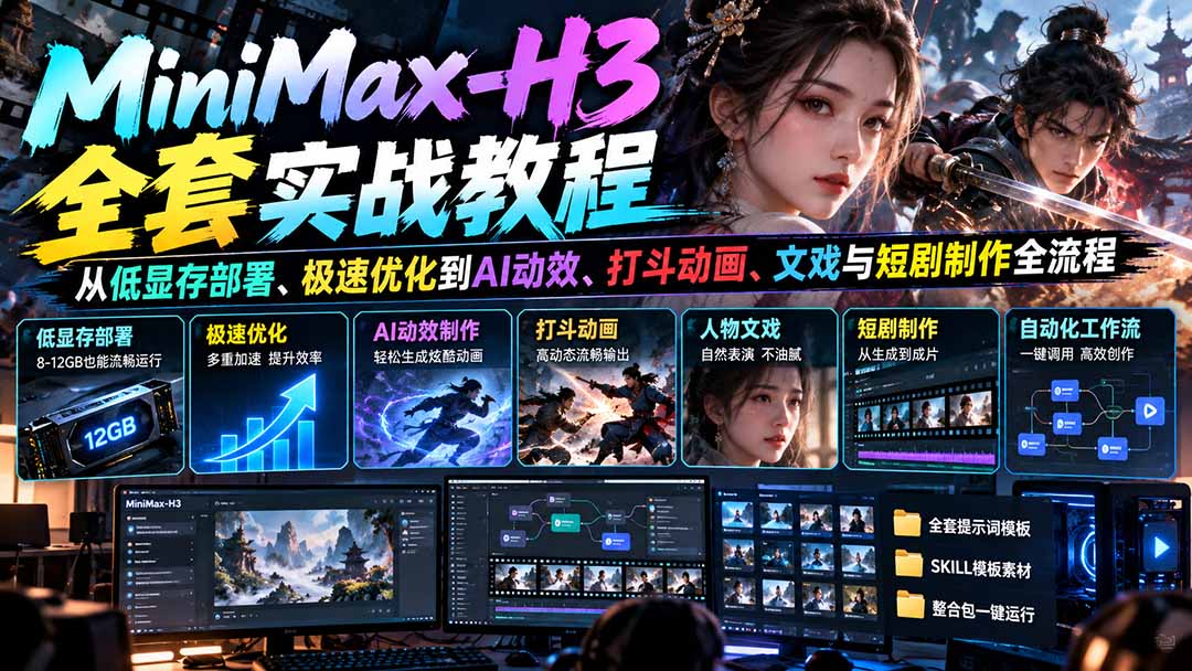 MiniMax-H3全套实战教程：从低显存部署、极速优化到AI动效、打斗动画、文戏与短剧制作全流程-HEIXMI（中国站）
