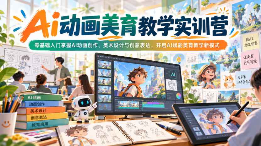 Ai动画美育教学实训营，零基础入门掌握AI动画创作、美术设计与创意表达，开启AI赋能美育教学新模式-HEIXMI（中国站）