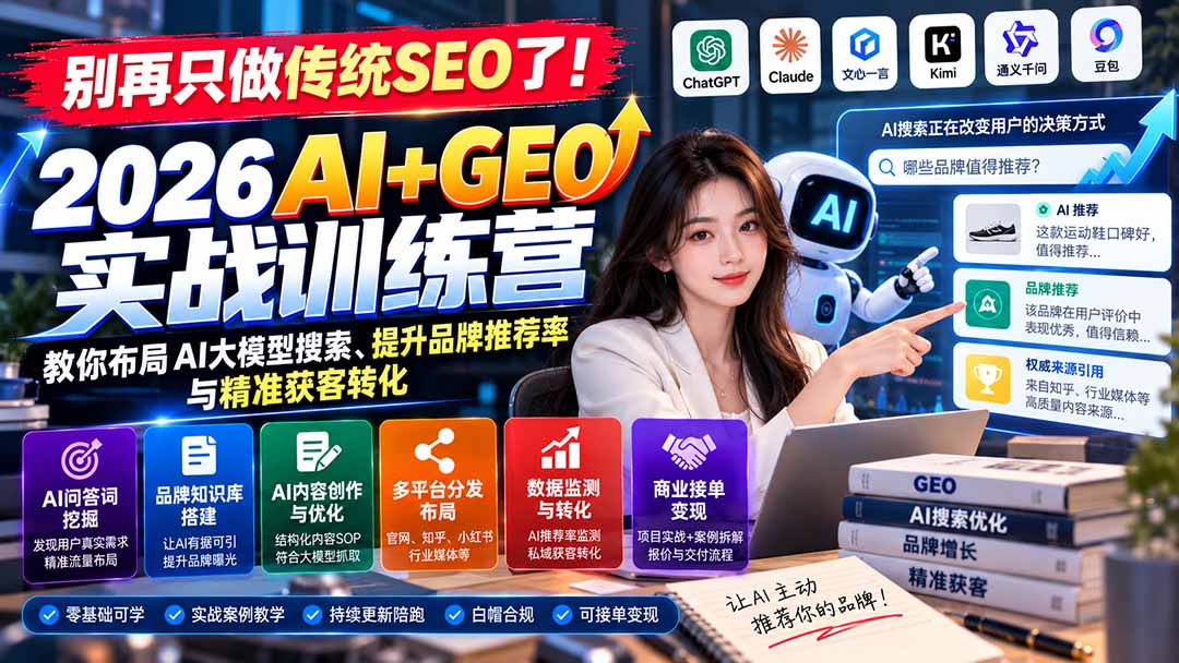 别再只做传统SEO了！《2026AI+GEO实战训练营》教你布局AI大模型搜索、提升品牌推荐率与精准获客转化-HEIXMI（中国站）