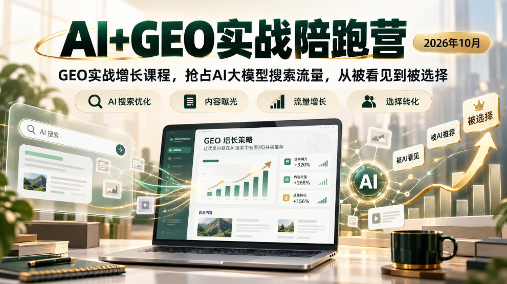 AI+GEO实战陪跑营2026年10月，GEO实战增长课程，抢占AI大模型搜索流量，从被看见到被选择-HEIXMI（中国站）