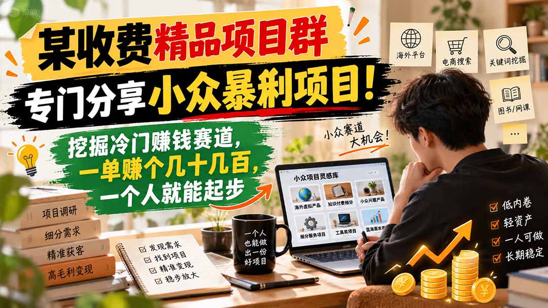 某收费精品项目群，专门分享小众暴俐项目！挖掘冷门赚钱赛道，一单赚个几十几百，一个人就能起步-HEIXMI（中国站）