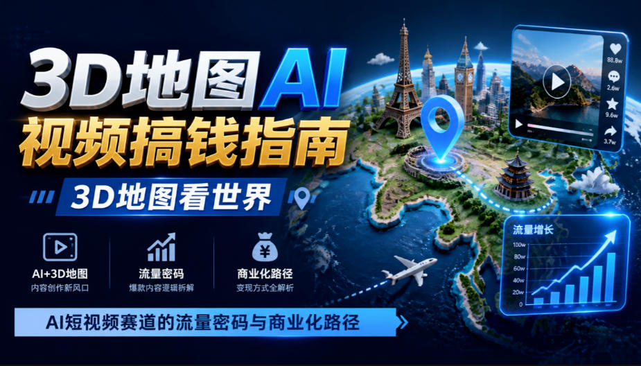 3D地图AI视频搞钱指南，3D地图看世界，AI短视频赛道的流量密码与商业化路径【文档】-HEIXMI（中国站）