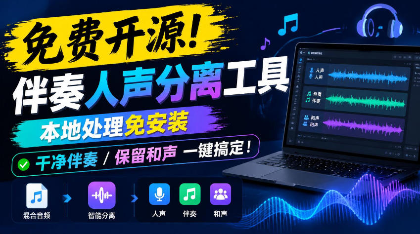 免费开源！伴奏人声分离工具，本地处理免安装，干净伴奏，保留和声一键搞定！-HEIXMI（中国站）