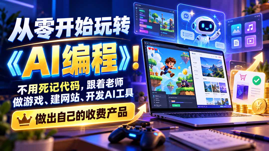 从零开始玩转《AI编程》！不用死记代码，跟着老师做游戏、建网站、开发AI工具，最后完成自己的收费产品-HEIXMI（中国站）
