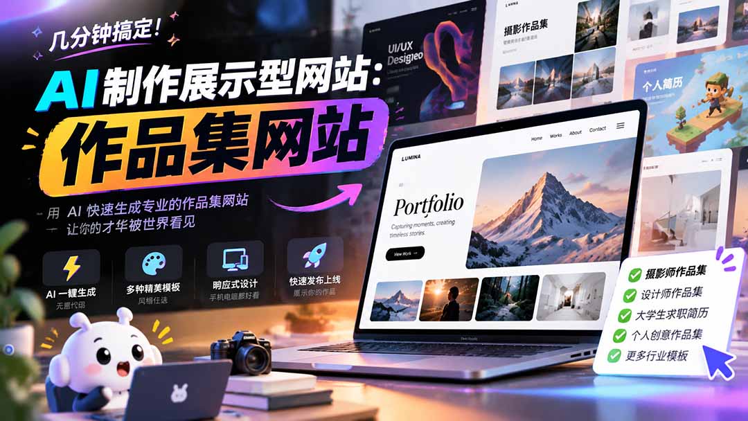 几分钟搞定，AI制作展示型网站制作：作品集网站，用AI快速生成专业的作品集网站，接单变现！-HEIXMI（中国站）
