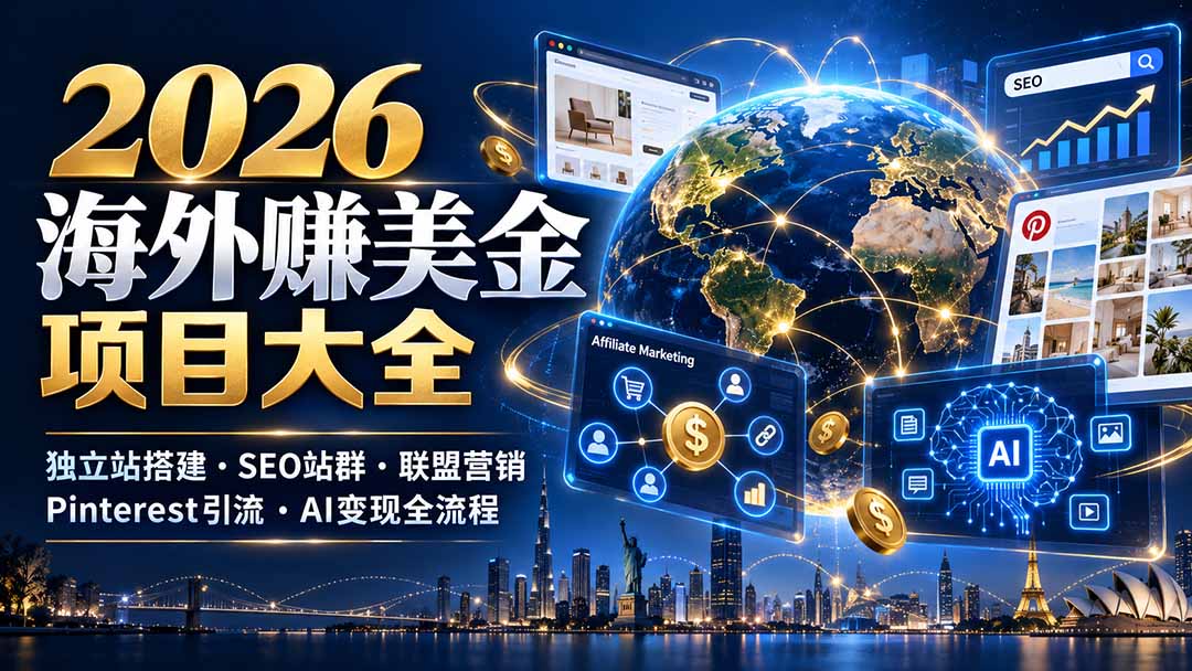 2026海外赚美金项目大全：独立站搭建、SEO站群、联盟营销、Pinterest引流与AI变现全流程-HEIXMI（中国站）