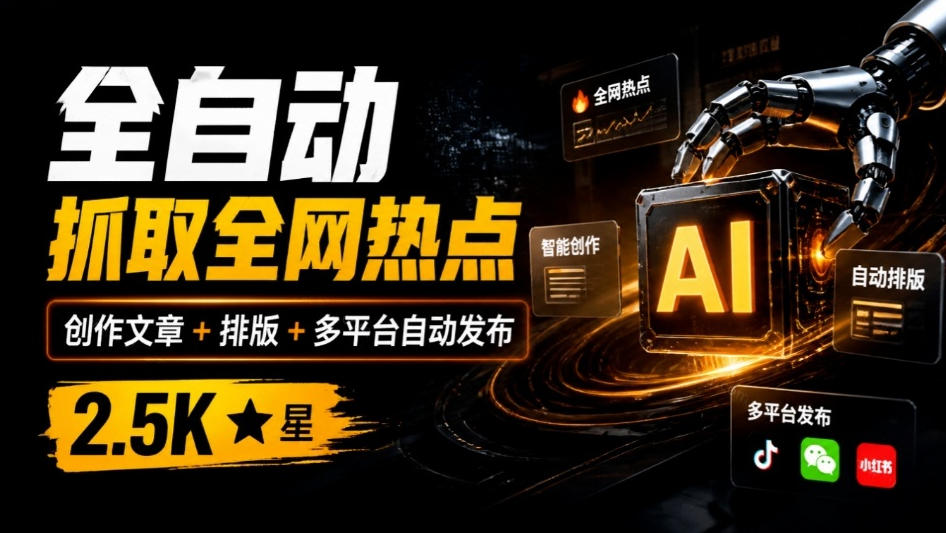 全自动抓取全网热点，创作文章并排版，并多平台自动发布！2.5k stars热点写作工具万稿汇AIMedia-HEIXMI（中国站）