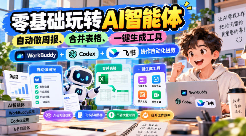 【无水印】零基础玩转AI智能体，自动做周报、合并表格、一键生成工具，WorkBuddy+Codex + 飞书协作自动化提效-HEIXMI（中国站）