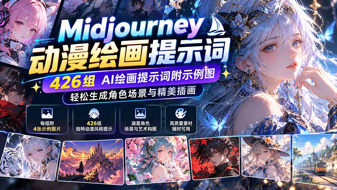 Midjourney动漫绘画提示词：426组AI绘画提示词附示例图，轻松生成角色场景与精美插画-HEIXMI（中国站）