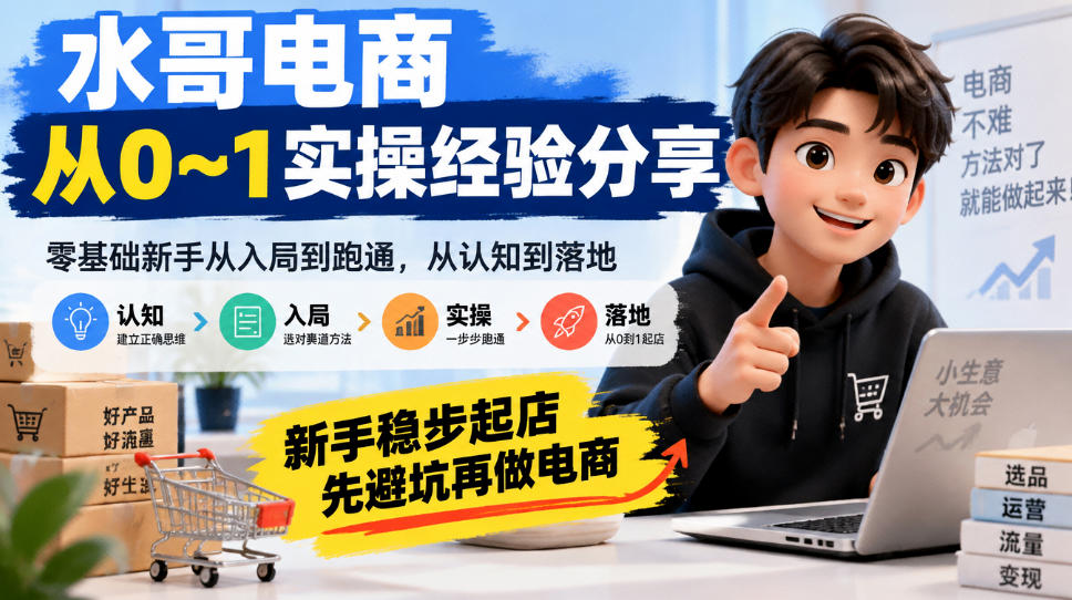 水哥电商从0~1实操经验分享，​零基础新手从入局到跑通，从认知到落地，新手稳步起店，先避坑再做电商-HEIXMI（中国站）