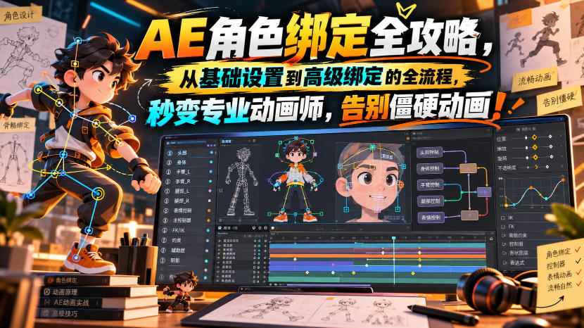 【无水印】AE角色绑定全攻略，从基础设置到高级绑定的全流程，秒变专业动画师，告别僵硬动画！【原创双语字幕】-HEIXMI（中国站）